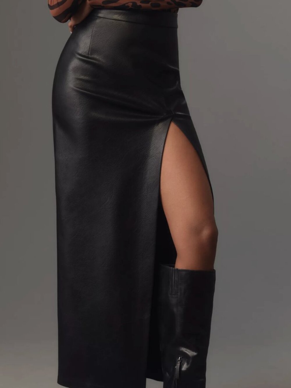 Good American Faux-Leather Maxi Slit Skirt
